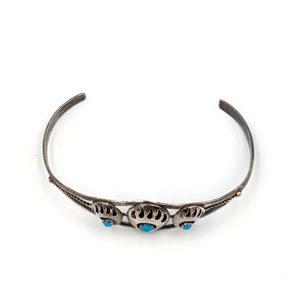 Vintage Navajo Native American Sterling Silver Turquoise Bear Claw Cuff Bracelet - Picture 6 of 14